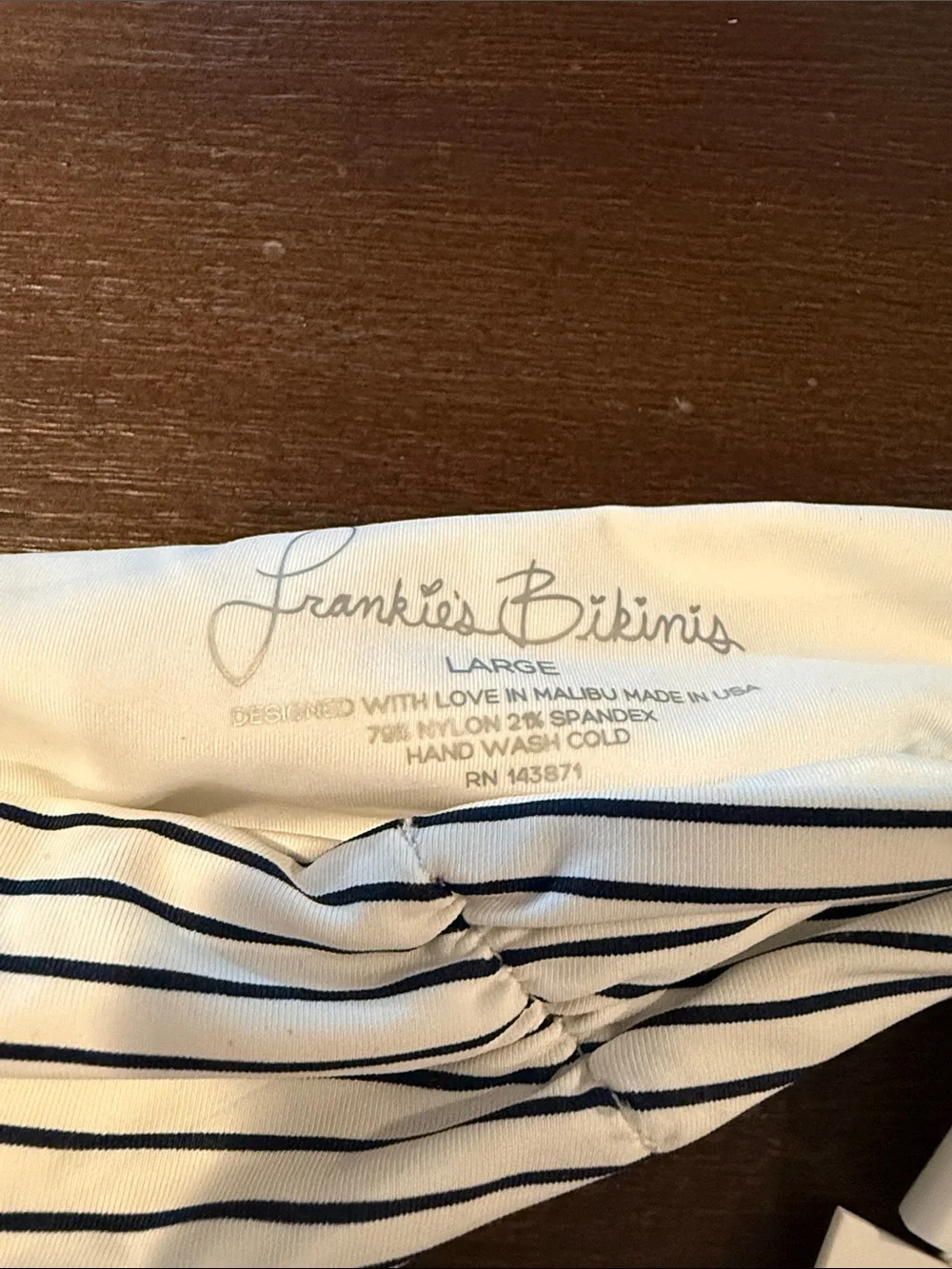 Frankie’s Bikinis Striped White & Navy Thong Bikini Bottom